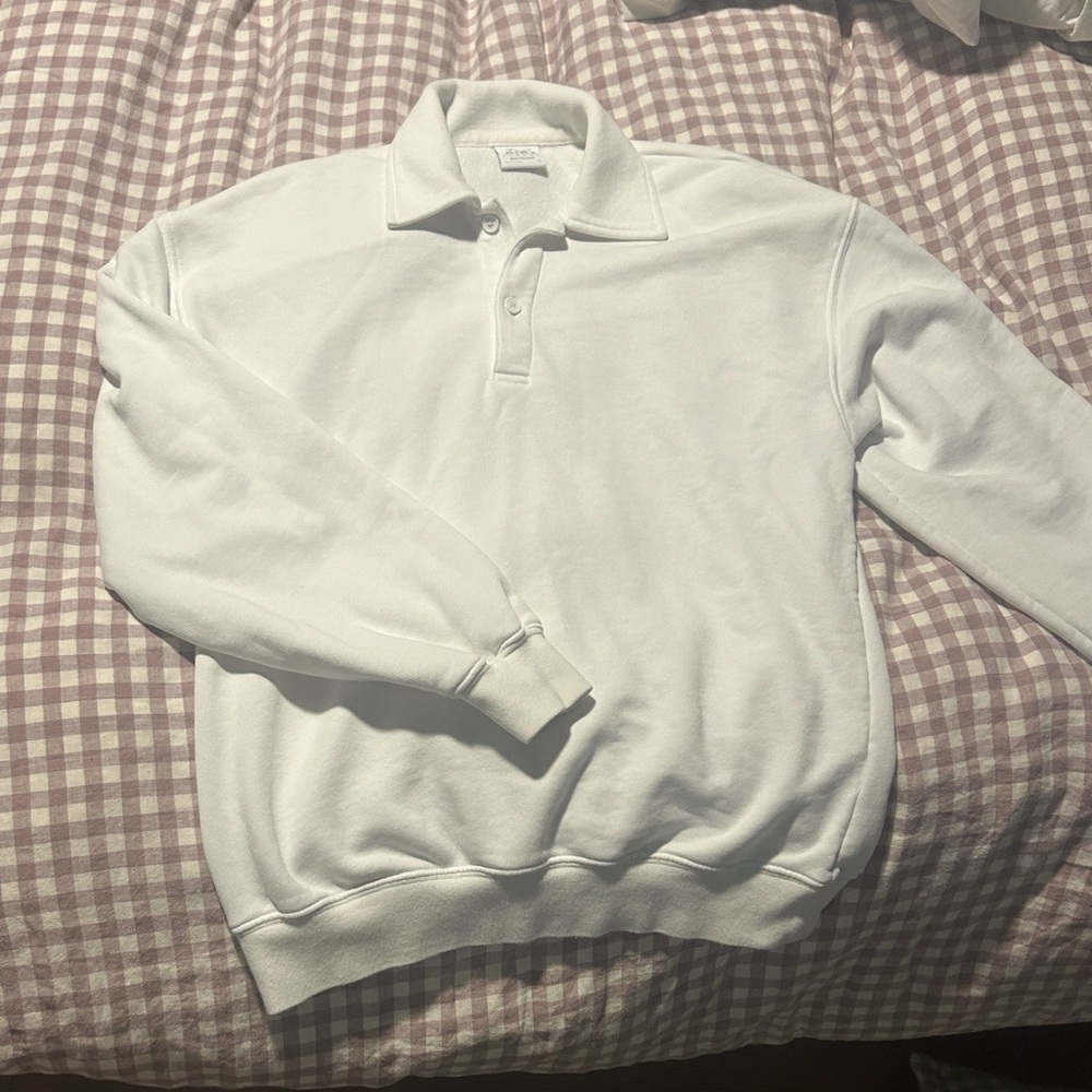 Aritzia (Tna) White Polo Collar Sweatshirt